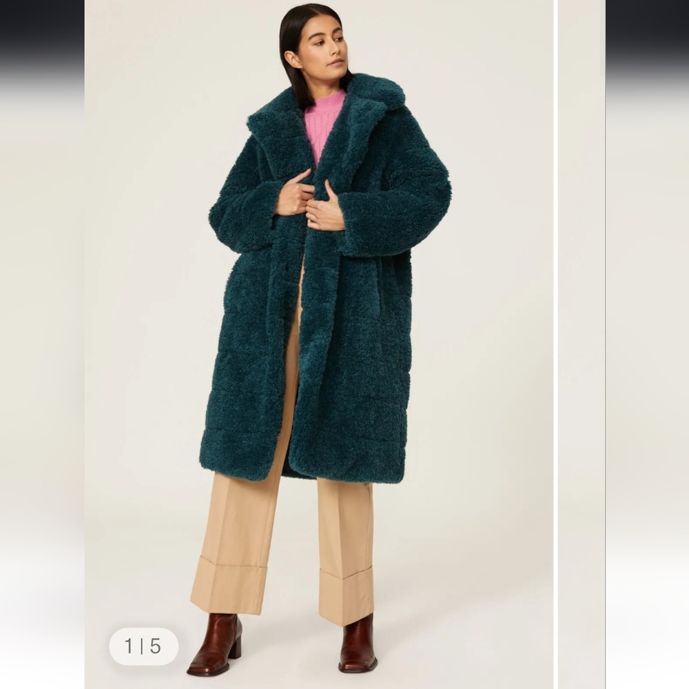 Essentiel Antwerp Alexander Faux Fur Reversible Teal Coat Womens Size 44